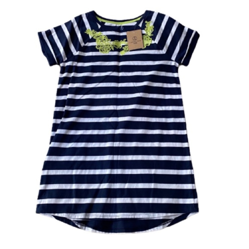 Lands’ End navy white striped dress with appliqué Girls' Size M / 10-12
